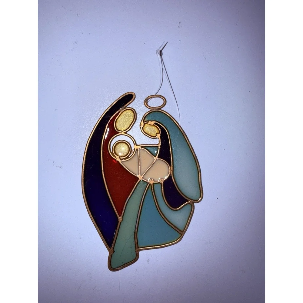 Faux Stained Glass Christmas Ornament Holy Family With‎ Baby Jesus 2.75 X 4.25